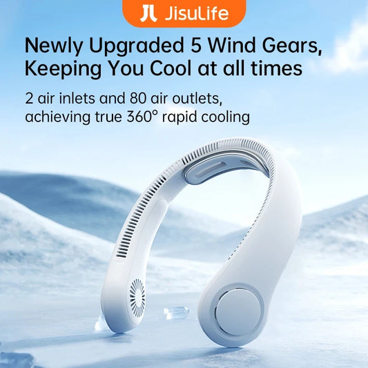 Portable Neck Fan Upgraded, Neckbrace Personal Hands Free, 5 Speed Gears Adjustment, 5000 Mah Wearable Bladeless Quiet Rechargeable for Outdoor Indoor, Gifts for Women - Foggy Grey